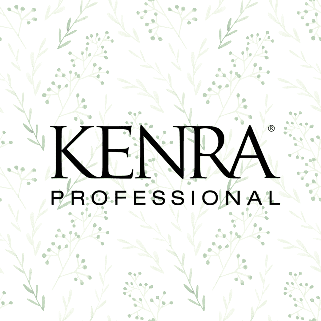 Kenra Professional logo on a background with a delicate floral pattern.