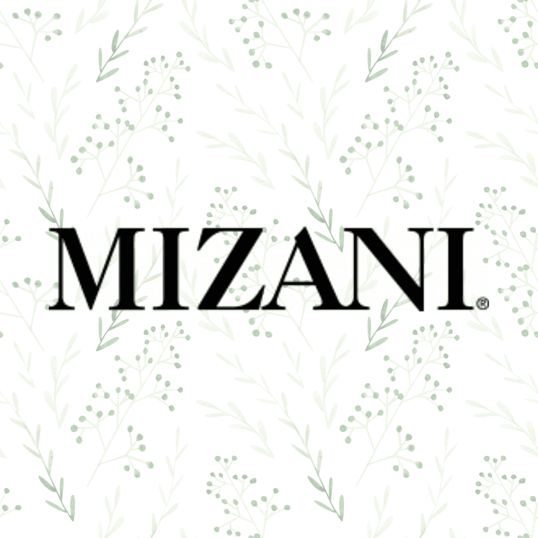 MIZANI logo on a patterned background with green leaves and light green berries.